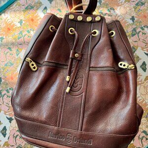 Marino Orlandi Brown and Gold Leather Backpack